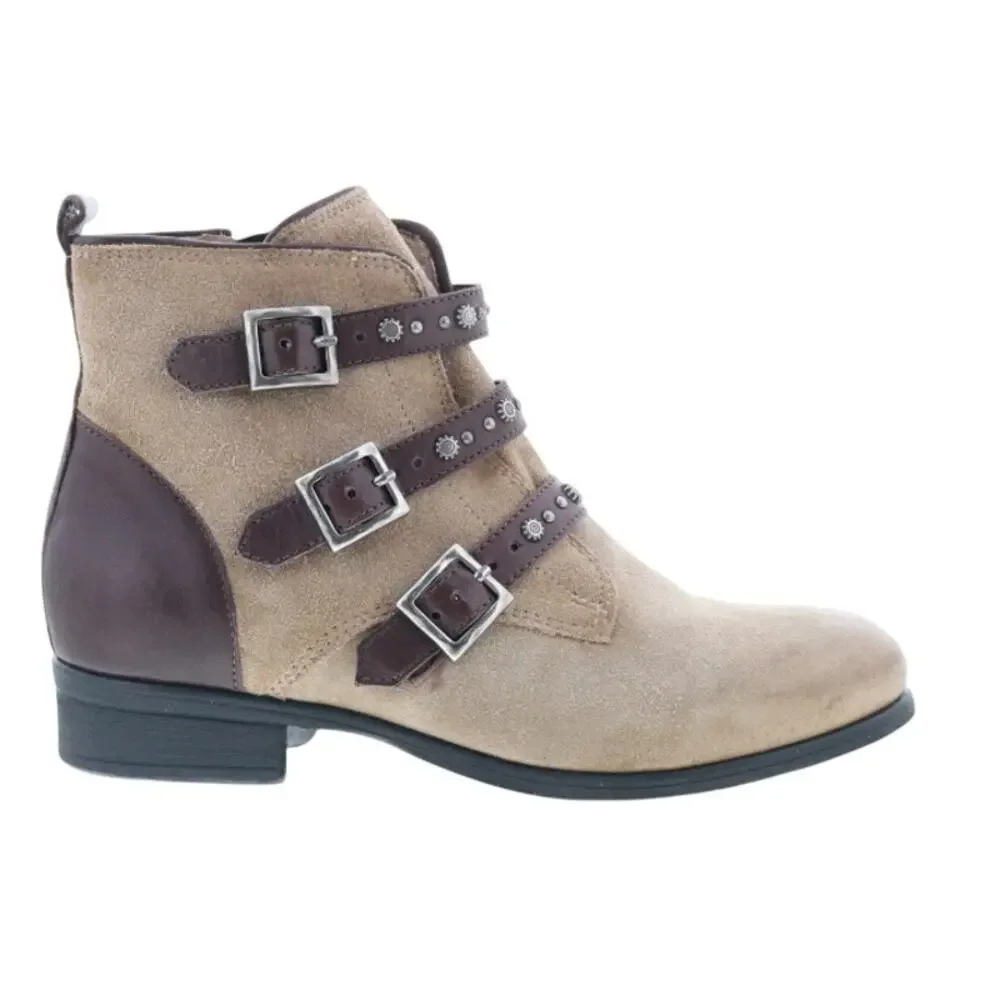 Miz Mooz Womens Sherri Ankle Boots EU 36 Size 6 Pebble Tan Suede Buckle EUC